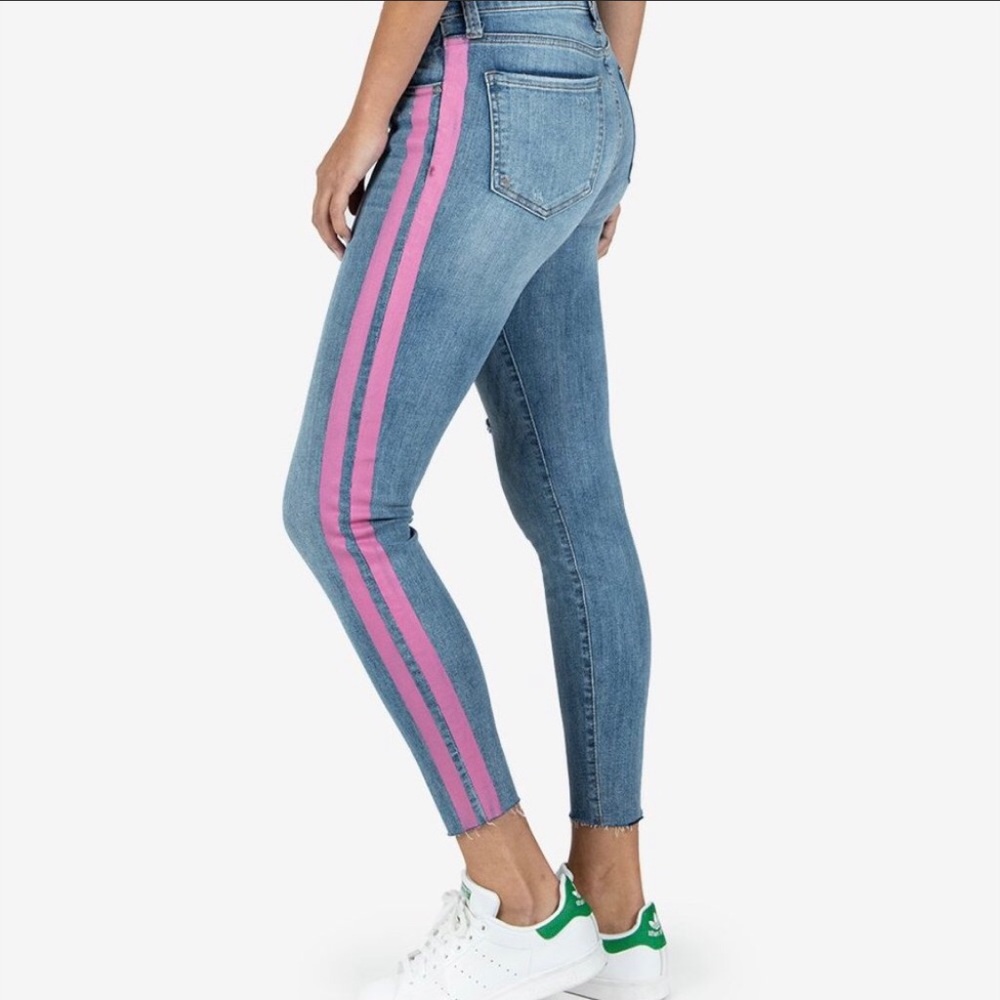 Women's Blue Jeans with Pink Stripes